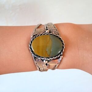 Vintage Sterling Silver Agate Cuff Bracelet